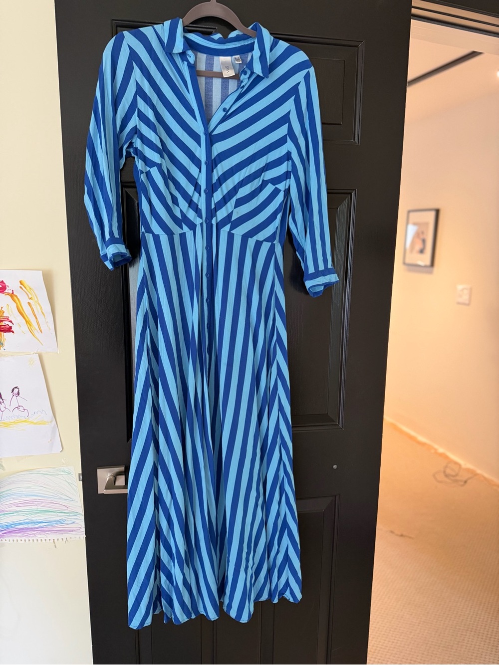 YAS Blue Striped Maxi Shirt Dress - Picture 6 of 9